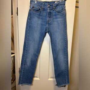 LEVI’S White Oak Cone Denim Cropped Frayed Straight Leg Button Fly Sz 27